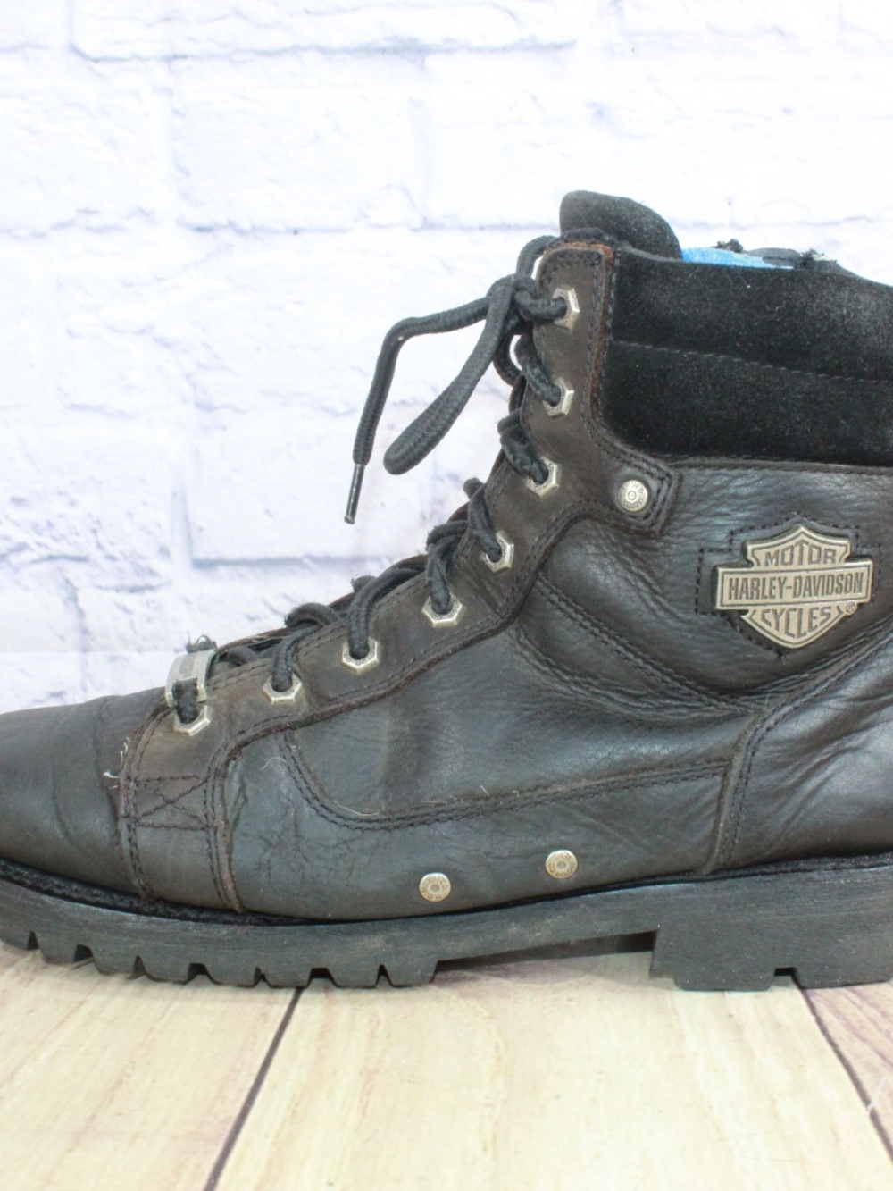 Harley Davidson Mens Black Leather Motorcycle Riding Boots Vibram Sole Sz 11.5